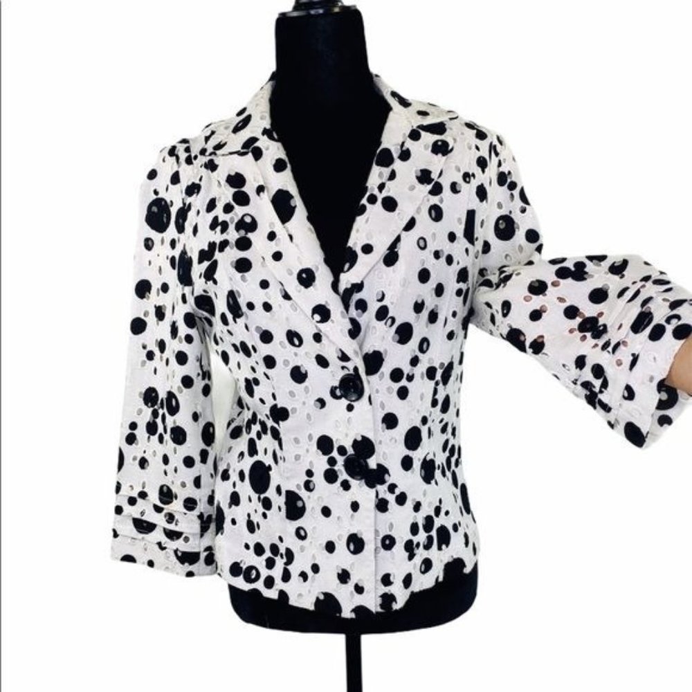 ALBERTO MAKALI Tailored Jacket Designer Linen Eyelet Blazer women’s size 8 - Picture 2 of 14